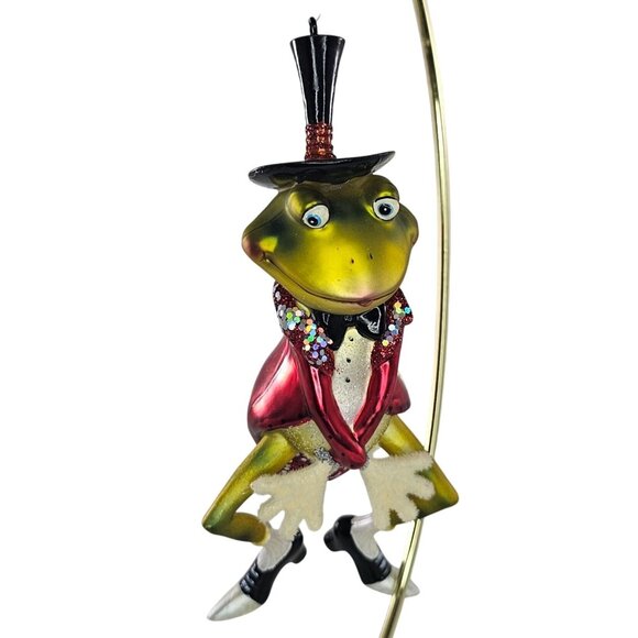 Robert Stanley Party Animals Dancing Frog Glass Ornament Wearing Top Hat - Picture 1 of 6